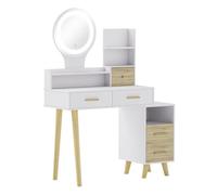 HOMCOM Tocador de Maquillaje con Espejo y Luces LED Mesa de Maquillaje con Iluminación Ajustable 5 Cajones y 4 Compartimentos Tocador para Dormitorio Salón Blanco
