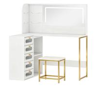 HOMCOM Tocador de Maquillaje con Espejo LED Regulables Taburete Blanco