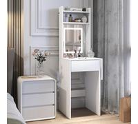 Homcom tocador de maquillaje con luces led de color ajustable en 3 tonos y espejo tocador pequeño moderno con lateral abatible cajón compartimentos abiertos para espacios pequeños blanco 45 cm