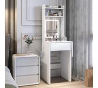 Homcom tocador de maquillaje con luces led de color ajustable en 3 tonos y espejo tocador pequeño moderno con lateral abatible cajón compartimentos abiertos para espacios pequeños blanco 45 cm