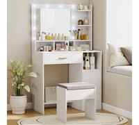 HOMCOM Tocador de Maquillaje con Luces LED y Espejo Taburete Blanco