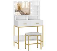 HOMCOM Tocador de Maquillaje con Luz y Taburete Mesa de Maquillaje con 2 Cajones y Estantes de Almacenamiento Blanco Aosom España