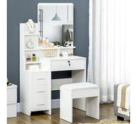 HOMCOM Tocador de Maquillaje con Taburete con Espejo 80x38x143 cm Blanco