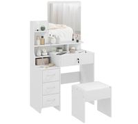 HOMCOM Tocador de Maquillaje con Taburete Espejo 4 Cajones 80x38x143 cm Blanco White