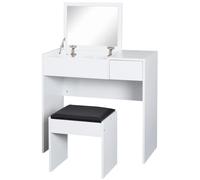 HOMCOM Tocador Compacto con Espejo Abatible y Cajones y Taburete Estilo Minimalista Escritorio Pequeño 80x40x79cm Madera Natural Aosom España