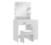 Homcom tocador de maquillaje con taburete mesa de maquillaje con espejo led cajones estante ajustable y estantes abiertos para dormitorio sala de estar blanco 140 cm
