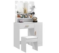 HOMCOM Tocador de Maquillaje con Taburete Mesa de Maquillaje con Espejo LED Cajones Estante Ajustable y Estantes Abiertos para Dormitorio Sala de Estar Blanco White 80x40x140cm
