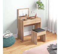 HOMCOM Tocador de Maquillaje con Taburete Mesa de Maquillaje con Espejo Tapa Abatible y Cajas de Almacenamiento 80x40x79 cm y 40x30x40 cm Natural