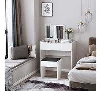 HOMCOM Tocador de Maquillaje con Taburete Mesa de Maquillaje con Espejo Tapa Abatible y Cajas de Almacenamiento 80x40x79 cm y 40x30x40 cm Blanco