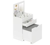 HomCom Tocador de maquillaje con taburete oculto y espejo abatible, cajón y 7 compartimentos Blanco