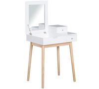 HOMCOM Tocador Design escandinavo Mesa de Maquillaje Múltiples Compartimentos Espejo Plegable 60x50x86 cm pino y MDF Blanco Aosom España