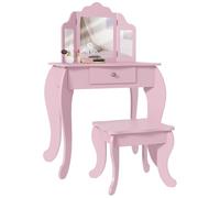 HOMCOM Tocador Infantil con Taburete y Espejo Ajustable 3-6 Años Rosa | Tocador para Niñas con Cajón, Mesa de Maquillaje para Niños y Niñas