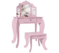 HOMCOM Tocador Infantil con Taburete y Espejo Ajustable Rosa VIOLETA/Violeta