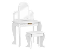 HOMCOM Tocador Infantil con Taburete y Espejo, Tocador para Niñas con Cajón, Mesa de Maquillaje para Niños y Niñas de 3-6 Años, Blanco
