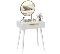 HOMCOM Tocador Moderno con Espejo 60x40x123 cm Blanco | Pequeña mesa de maquillaje, 2 cajones, dormitorio, salón