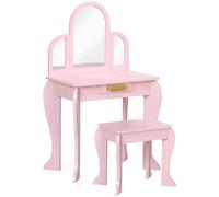 HOMCOM Tocador para Niños con Espejo y Taburete Tocador Infantil Tocador de Maquillaje para Niña de 3 a 6 Años con Cajón Rosa Rosa