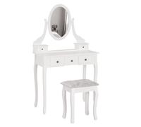 HOMCOM Tocador + Taburete y Espejo Mesa Maquillaje 5 Cajones Blanco Negro Mesa MDF (Blanco) Aosom España