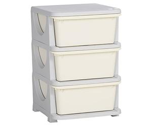 HOMCOM Torre de Almacenamiento Infantil con 3 Cajones, Organizador de Juguetes para Niños de +3 Años, con Bordes Redondeados y Asas, para Guardería, Sala de Juegos, Dormitorio, 37x37x56,5 cm, Crema
