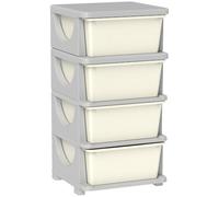 HOMCOM Torre de Almacenamiento Infantil con 4 Cajones, Organizador de Juguetes para Niños de +3 Años, con Bordes Redondeados y Asas, para Guardería, Sala de Juegos, Dormitorio, 37x37x76 cm, Crema