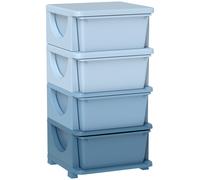 HOMCOM Torre de Almacenamiento Infantil con 4 Cajones, Organizador de Juguetes para Niños de +3 Años, con Bordes Redondeados y Asas, para Guardería, Sala de Juegos, Dormitorio, 37x37x76 cm Blue 37x37x