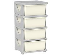 HOMCOM Torre de Almacenamiento Infantil con 4 Cajones para Niños de +3 Años con Bordes Redondeados y Asas 37x37x76 cm Crema