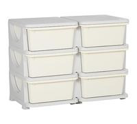 HOMCOM Torre de Almacenamiento Infantil con 6 Cajones Organizador de Juguetes con Bordes Redondeados y Asas 75x37x56,5 cm Crema Crema
