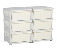 HOMCOM Torre de Almacenamiento Infantil con 6 Cajones Organizador de Juguetes con Bordes Redondeados y Asas 75x37x56,5 cm Crema Crema
