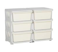 HOMCOM Torre de Almacenamiento Infantil con 6 Cajones Organizador de Juguetes con Bordes Redondeados y Asas 75x37x56,5 cm Crema Crema