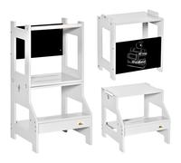 HOMCOM Torre de Aprendizaje 2 en 1 Convertible en Escritorio con Pizarra y Barra de Seguridad 42x44x86 cm Gris