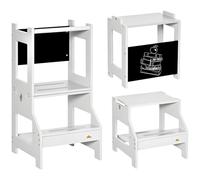 HomCom Torre de aprendizaje 2 en 1 taburete 3+ años convertible con pizarra y barra seguridad gris