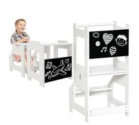HOMCOM Torre de Aprendizaje 2 en 1 Taburete de Aprendizaje para Niños de +3 Años Convertible en Escritorio con Pizarra y Barra de Seguridad 42x44x86 cm Gris