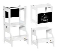 HOMCOM Torre de Aprendizaje Convertible en Escritorio de Madera con Pizarra para Niños 3-6 Años Blanco Aosom España