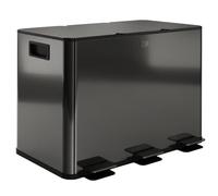 HOMCOM Triple cubo de cocina 3x15L Pedal Acero inoxidable Negro | Tres compartimentos, cubos interiores extraíbles, cierre suave, a prueba de huellas, para reciclaje y residuos