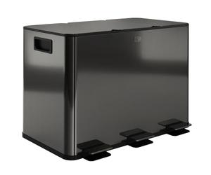 HOMCOM Triple cubo de cocina 3x15L Pedal Acero inoxidable Negro | Tres compartimentos, cubos interiores extraíbles, cierre suave, a prueba de huellas, para reciclaje y residuos
