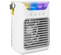 HOMCOM Ventilador de mesa de 21 cm con cabezal ajustable, 3 velocidades, ventilador pequeño de escritorio con depósito de agua 700 ml, luz RGB, temporizador 6H, para dormitorio, hogar y oficina