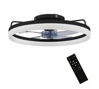 Homcom ventilador de techo con luz led 40 w, motor dc reversible, lámpara ventilador techo silenciosa, mando a distancia, 6 velocidades, 3 colores, temporizador, para salón, ø50 cm, negro 12.5 cm