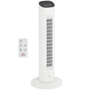 HOMCOM Ventilador de Torre 50W con Control Remoto Ventilador Silencioso con 3 Velocidades Temporizador 15h Oscilación 85° Pantalla LED 30x30x78 cm Blanco