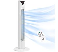 HOMCOM Ventilador de torre, con control remoto, temporizador de 12 horas, modo de suspensión, 3 velocidades, ventilador oscilante para el hogar, el dormitorio, la oficina, color blanco White