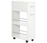 HOMCOM Verdulero de Cocina con Ruedas, 1 Cajón, 2 Estantes Abiertos, Carro Auxiliar Compacto 25x50x85 cm Blanco Aosom España