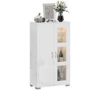 HOMCOM Vitrina Blanca con LED 16 Colores y Mando a Distancia Alto Brillo Mueble Salón Moderno Aparador Cocina 71x35x126cm