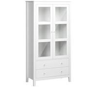 HOMCOM Vitrina Cristal Madera 80x40x160 cm Alacena de Cocina con 2 Puertas de Vidrio 3 Estantes 2 Cajones para Comedor Salón Blanco Aosom España
