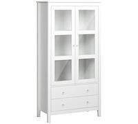HOMCOM Vitrina de Salón Aparador de Cocina con 2 Puertas de Vidrio Templado 3 Estantes 2 Cajones y Bisagras de Cierre Suave para Comedor Oficina 80x40x160 cm Blanco