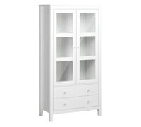 HomCom Vitrina/aparador 2 puertas vidrio templado, 3 estantes, 2 cajones, 80x40x160 cm Blanco