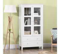 HomCom Vitrina/aparador 2 puertas vidrio templado, 3 estantes, 2 cajones, 80x40x160 cm Blanco