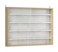 HOMCOM Vitrina Expositora de Pared para Colecciones de 5 Niveles con Estantes Ajustables y 2 Puertas Correderas de Vidrio, 80x9,5x60 cm, Blanco y Roble