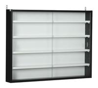 HOMCOM Vitrina Expositora para Colecciones de 5 Niveles, Vitrina de Pared, con Estantes Ajustables y 2 Puertas Correderas de Vidrio, para Perfumes, Figuras de Decoración, 80x9,5x60 cm, Blanco y Negro