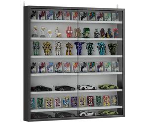 HOMCOM Vitrina Expositora para Colecciones de 7 Niveles, Vitrina de Pared, con Estantes Ajustables y 2 Puertas Correderas de Vidrio, para Perfumes, Figuras de Decoración, 80x9,5x83 cm, Negro