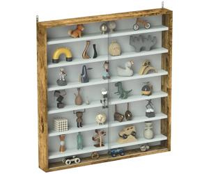 HOMCOM Vitrina Mural 7 Niveles con Puertas Vidrio 80x83cm Marrón Rústico | Vitrina, 6 estantes ajustables, para adornos de oficina y hogar