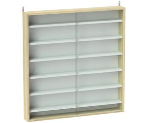 HOMCOM Vitrina para colecciones vitrina mural 80 x 9,5 x 83 cm 6 estantes regulables en altura 2 puertas correderas de vidrio