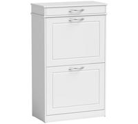 HOMCOM Zapatero 8 pares, armario estrecho con cajón y 2 puertas abatibles y estante ajustable, blanco